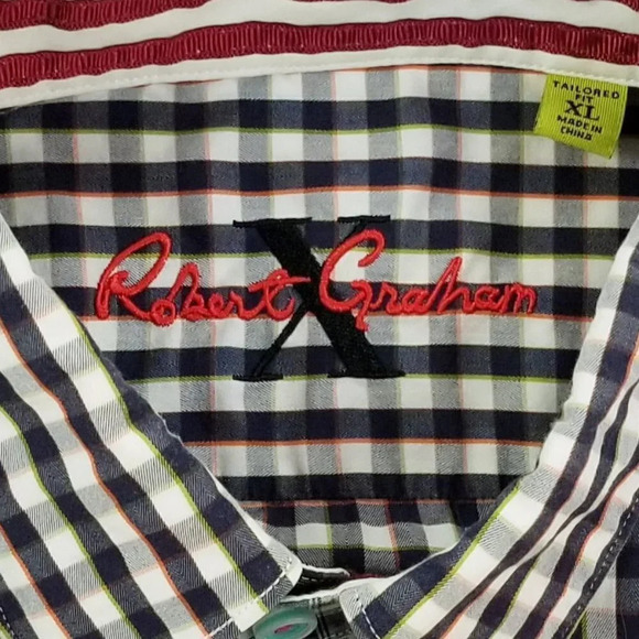 Robert Graham "X" Tailored Fit XL Men's Embroidered Logo Black White Red Trim - Picture 4 of 10